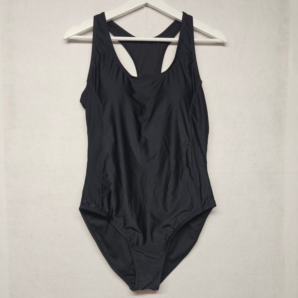 Nicole Miller Black Racerback One Piece Swimsuit NWT Size Large Built-in Bra